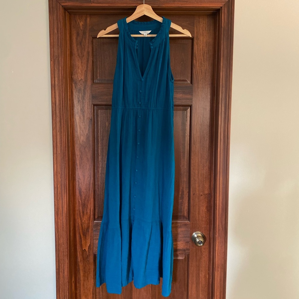 Time and Tru Blue Sleeveless Halter Maxi Dress